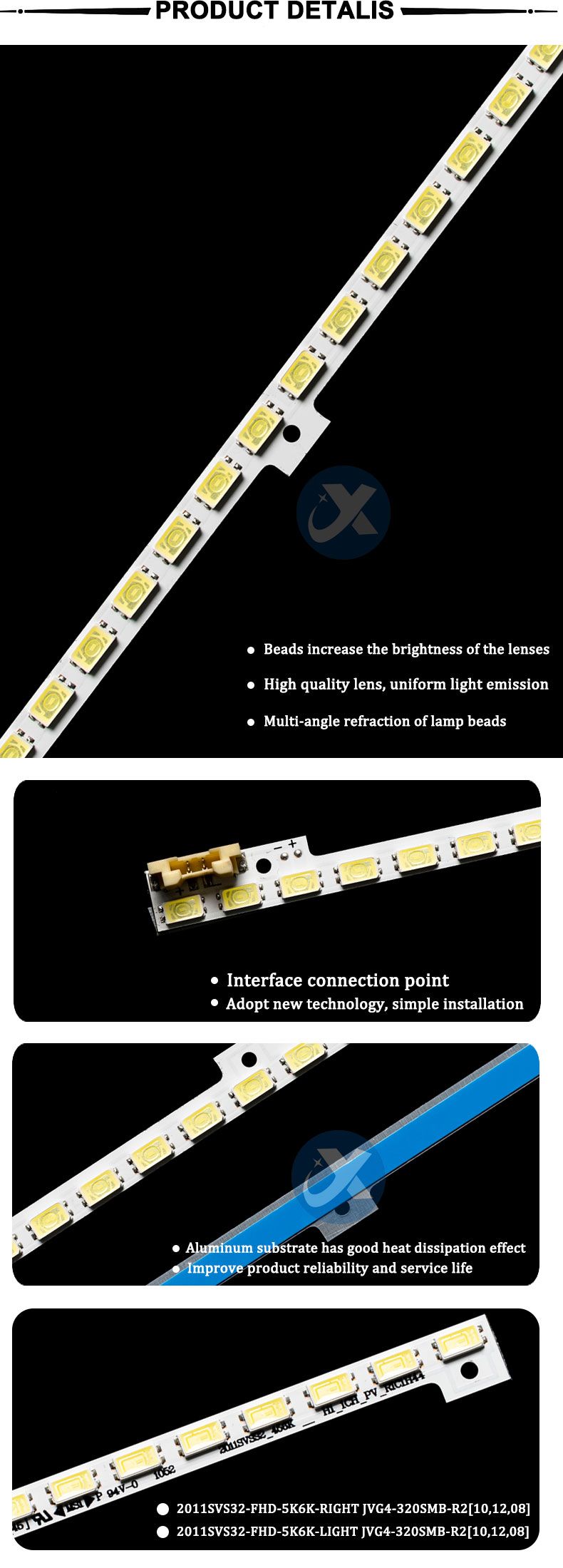 Samsung 32D 2011SVS32-FHD-5K6K-RIGHT JVG4-320SMB-R2[10,12,08] 440mm 6v 2w 62led 2pcs/set TV ELED Backlight Strip ELED-0007