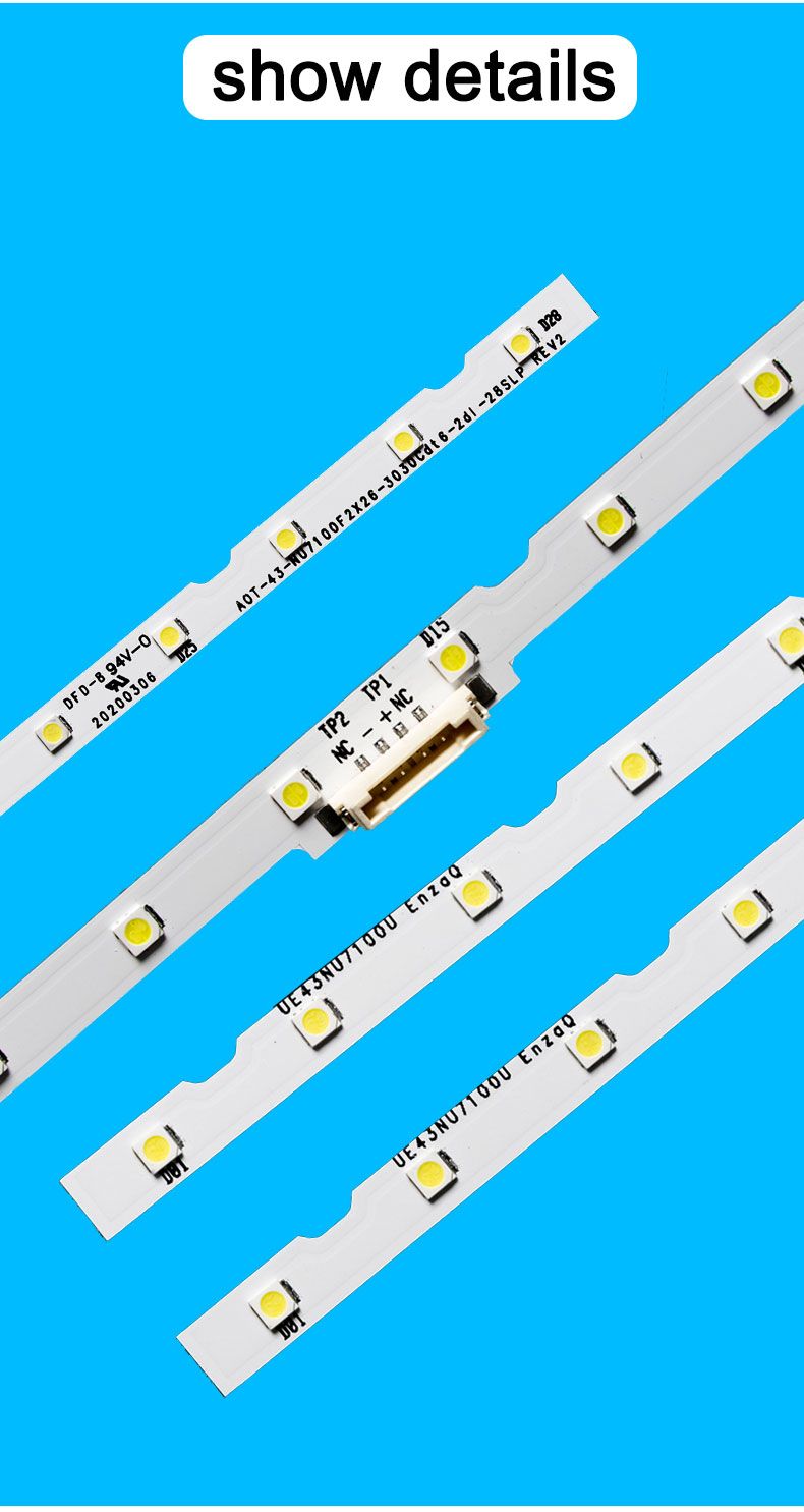Samsung 43NU AOT-43-NU7100F2X28-3030Cd6t-2d1-28S1P   530mm 6v 2w 38led 2pcs/set TV ELED Backlight Strip ELED-0010