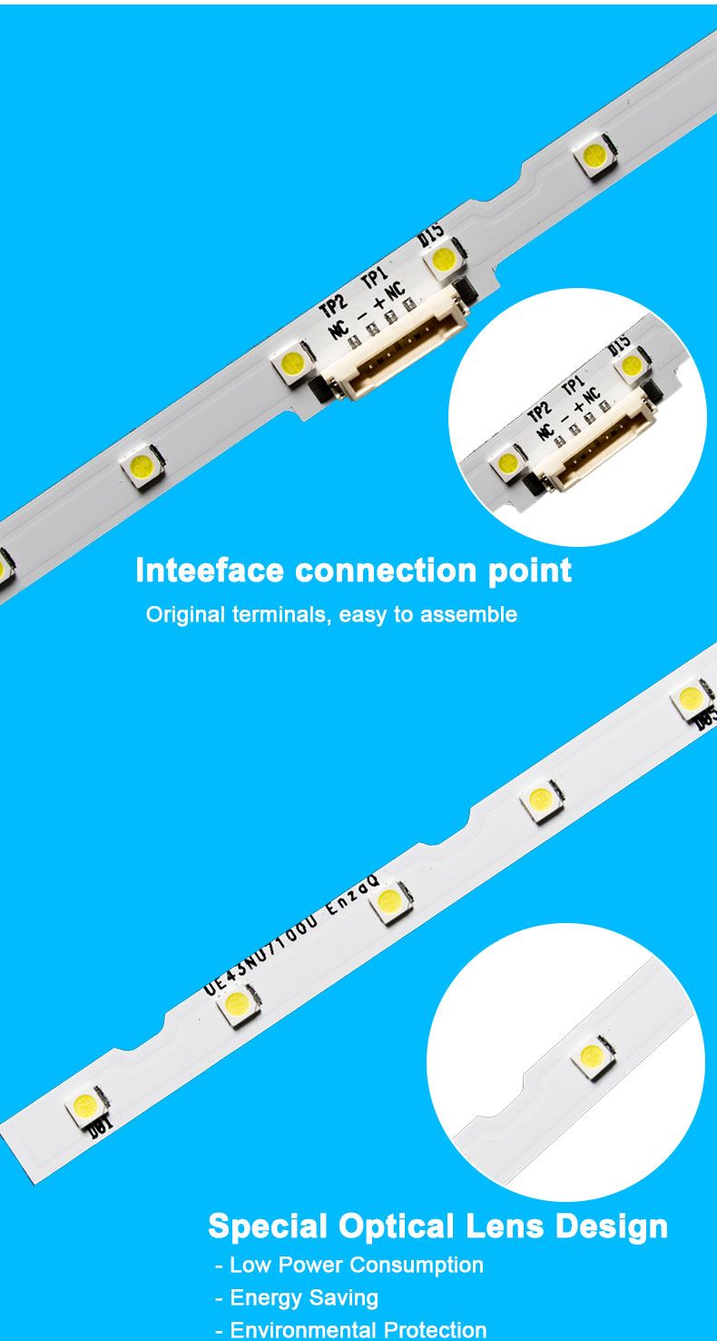 Samsung 43NU AOT-43-NU7100F2X28-3030Cd6t-2d1-28S1P   530mm 6v 2w 38led 2pcs/set TV ELED Backlight Strip ELED-0010